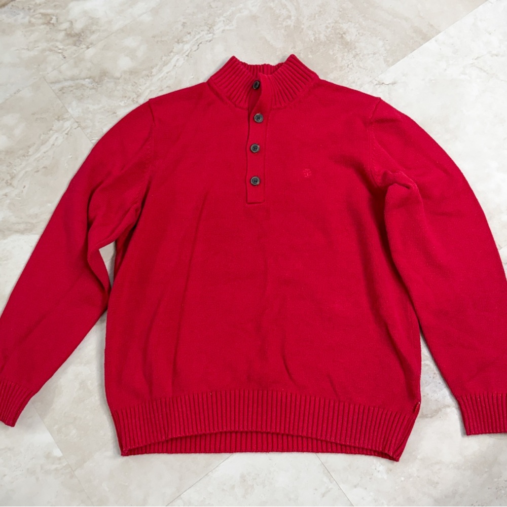 IZOD Red Quarter Button Sweater Men’s Large Pullover Mock Neck Classic